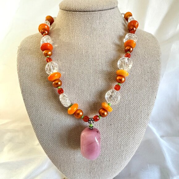 Sterling Silver 925 Multi-Gemstone Fall Statement Necklace Quartz Beads 15-17" - Picture 1 of 7